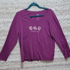 Life Is Good Purple 'Grow Your Own Way' Womens Sz L Long Sleeve Top, 100% Cotton